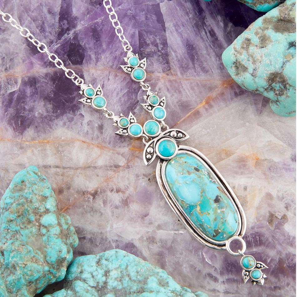 Emile Sterling Silver and Blue Turquoise Pendant Necklace