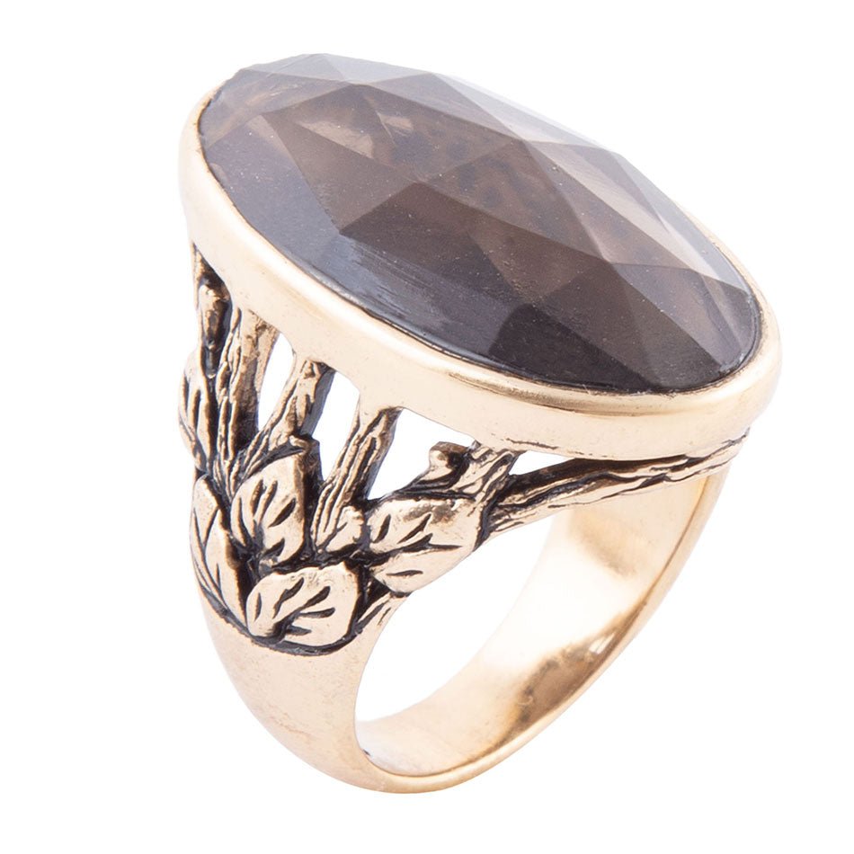 Enchanted Faceted Black Smoky Quartz Golden Ring