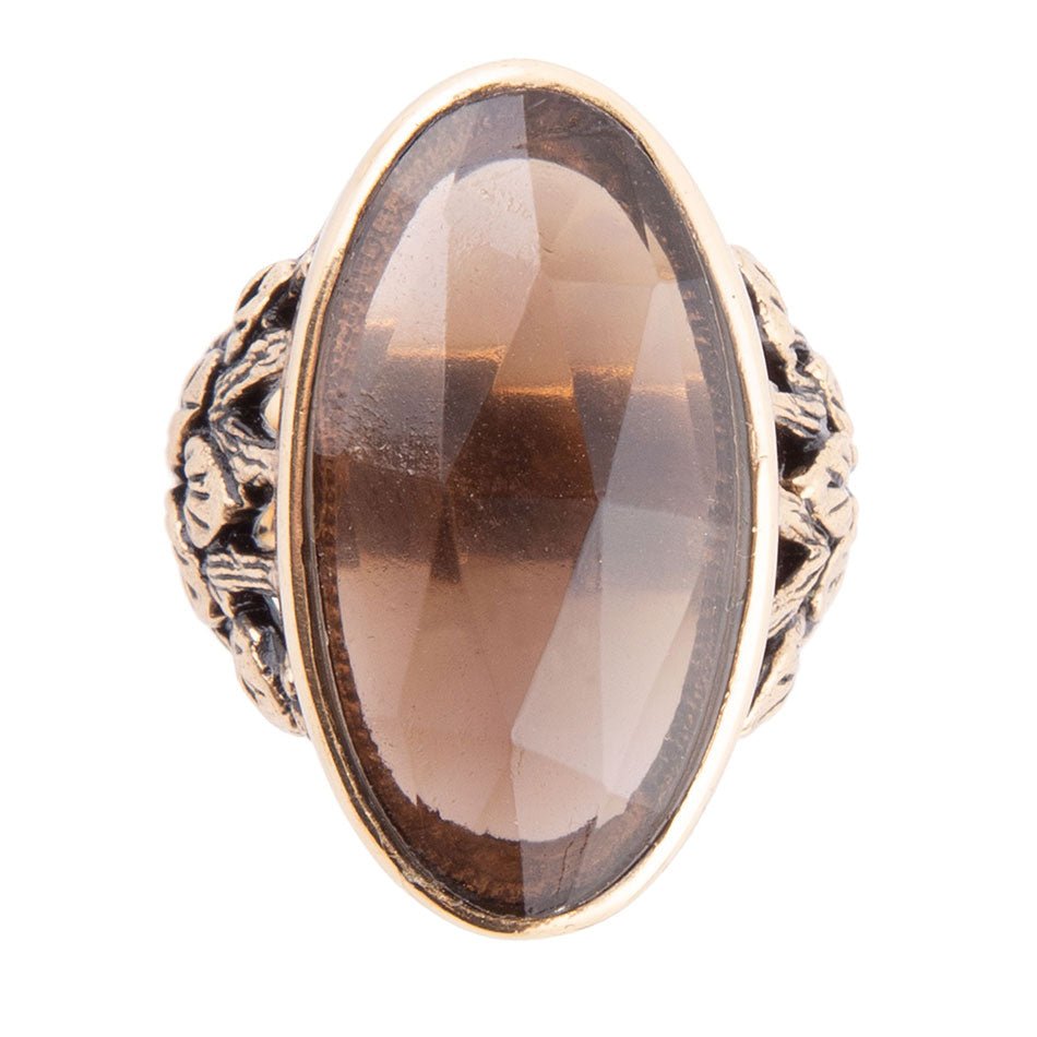 Enchanted Faceted Black Smoky Quartz Golden Ring