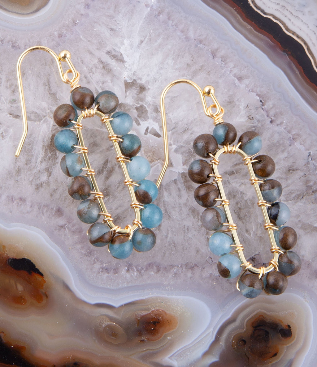 Endless Loop Blue Sponge Quartz Golden Earrings
