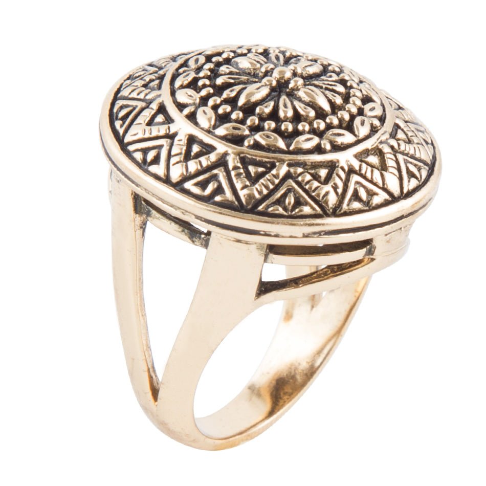 Engraved Golden Bronze Statement Ring
