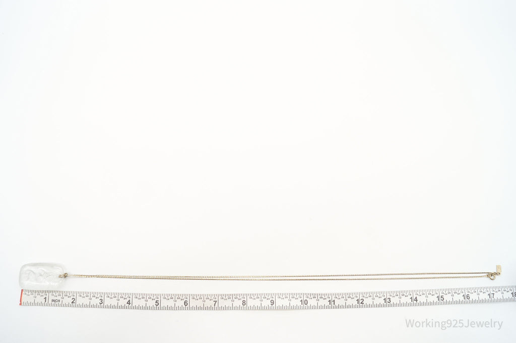 Vintage Designer Bergere Angel Cherub Glass Cameo Gold Tone Necklace