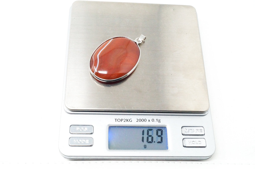 Vintage Large Red Lace Agate 18K White Gold Plated Sterling Silver Pendant