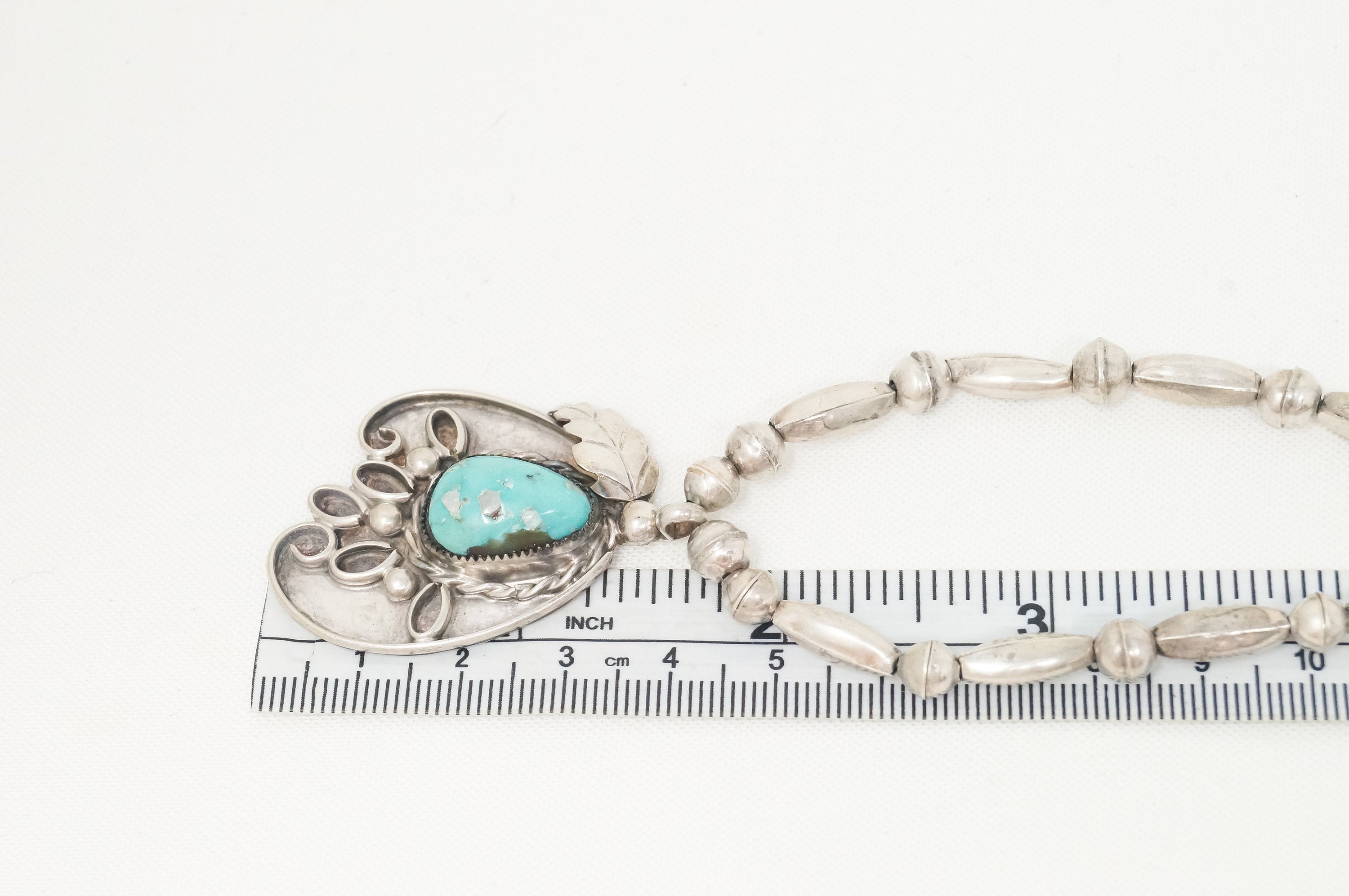 Vintage Native American Signed MV Turquoise Rope Sterling Silver Necklace