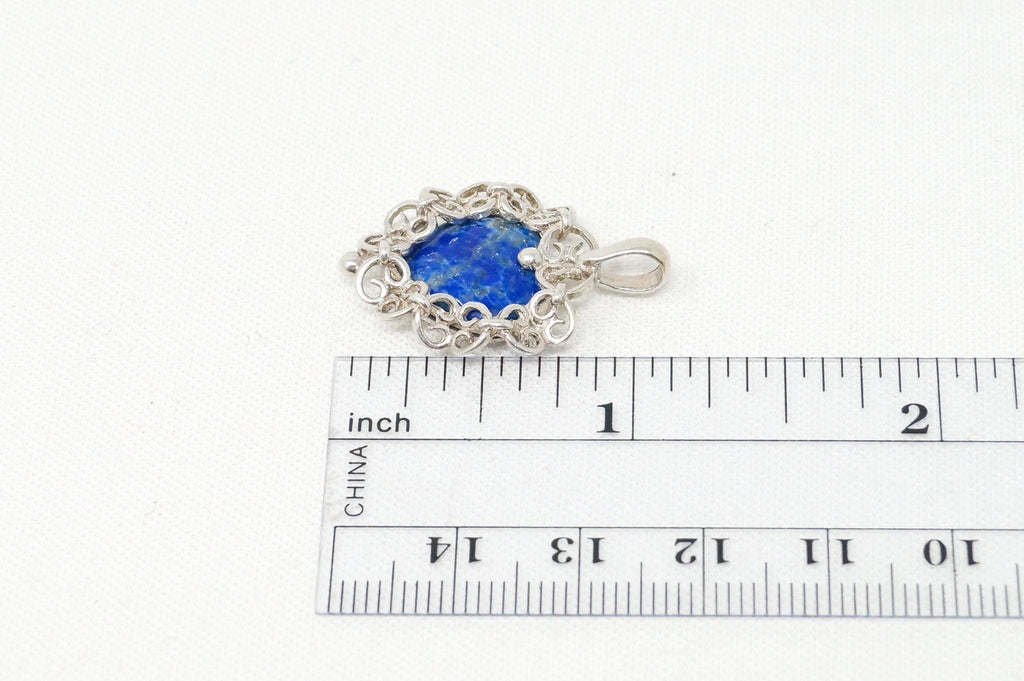 Vintage Southwestern Lapis Lazuli Heart Sterling Silver Necklace Pendant