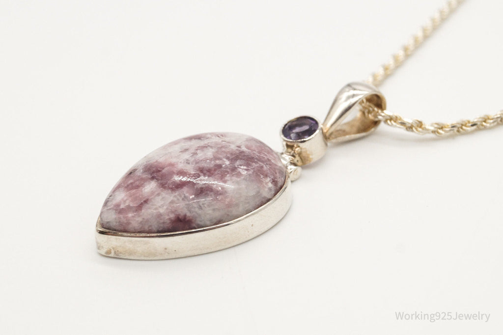 Vintage Designer TGGC Lepidolite Amethyst Sterling Silver Necklace