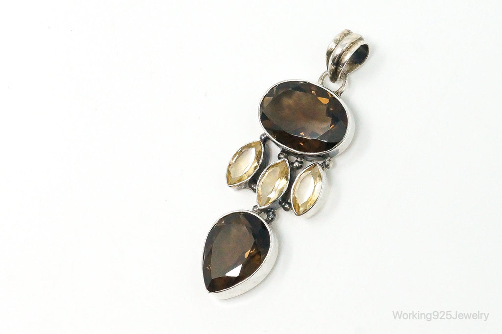 Vintage Large Smoky Topaz Citrine Sterling Silver Pendant
