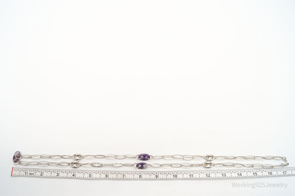 Vintage Amethyst Sterling Silver Chain Necklace 34"