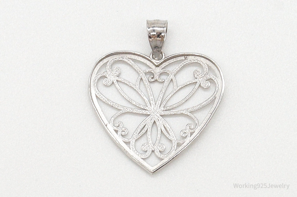 Large Vintage Art Deco Filigree Sterling Silver Pendant