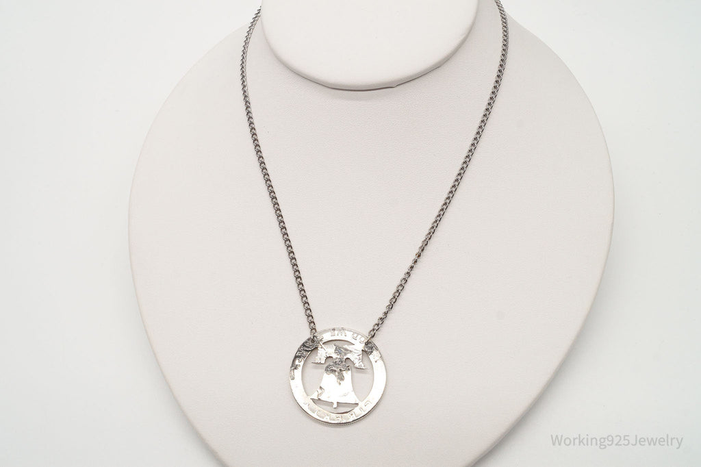 Vintage Half Dollar Coin Cut Out Pendant Silver Chain Necklace