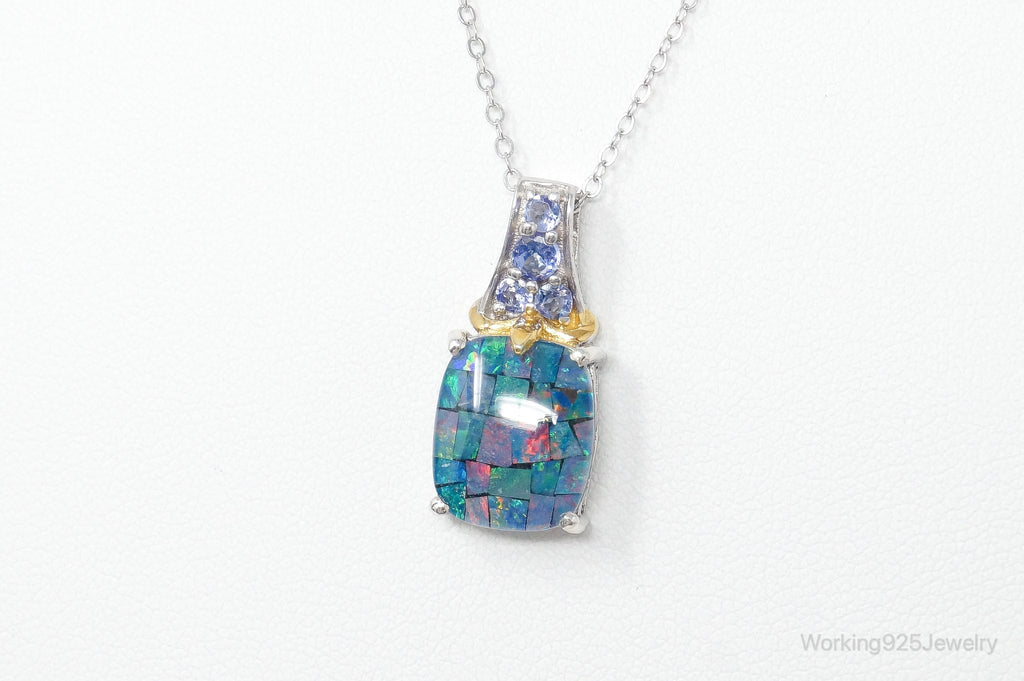 Vintage Blue Opal Amethyst Gold Vermeil Sterling Silver Necklace