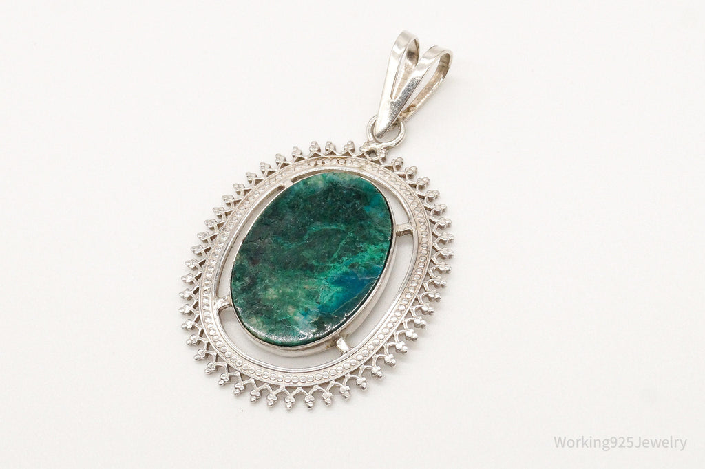 Vintage Large Chrysocolla Sterling Silver Pendant