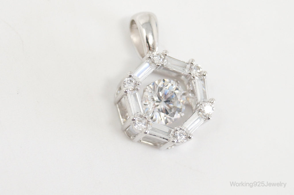 Vintage Art Deco Cubic Zirconia Sterling Silver Necklace Pendant