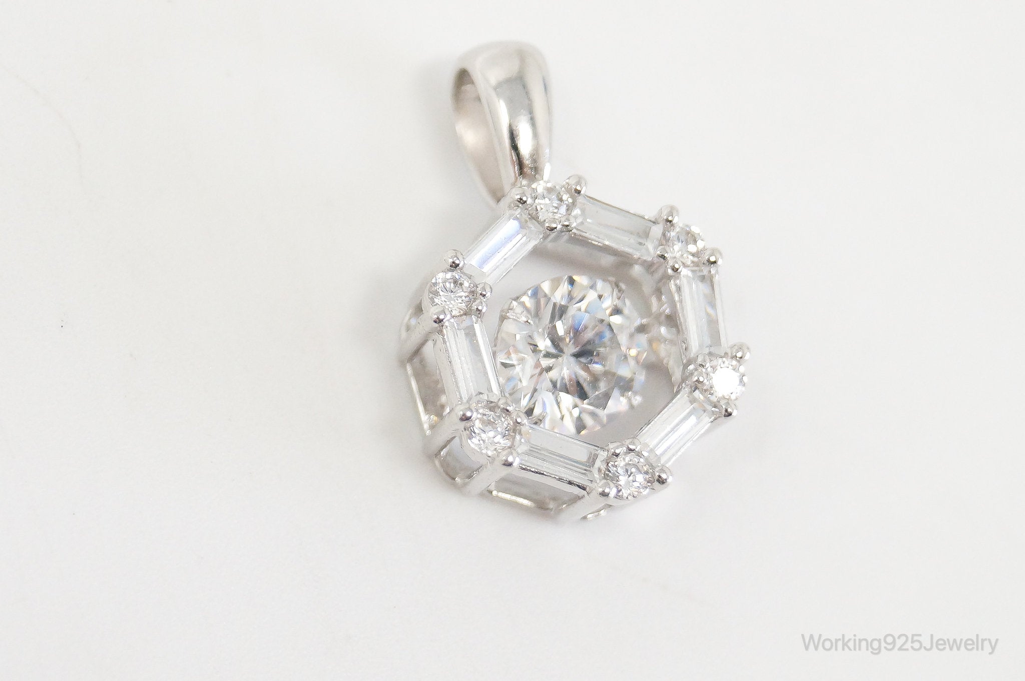 Vintage Art Deco Cubic Zirconia Sterling Silver Necklace Pendant