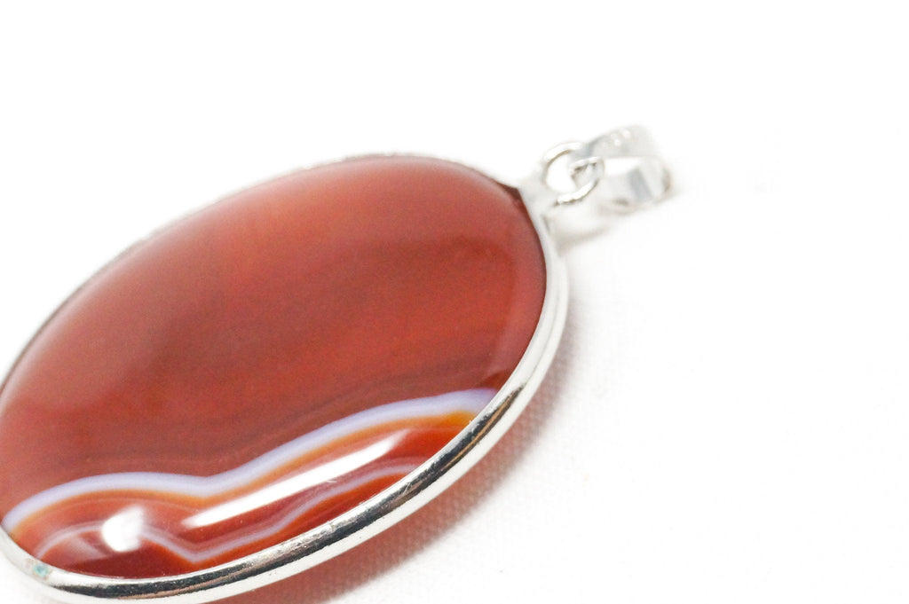 Vintage Large Red Lace Agate 18K White Gold Plated Sterling Silver Pendant
