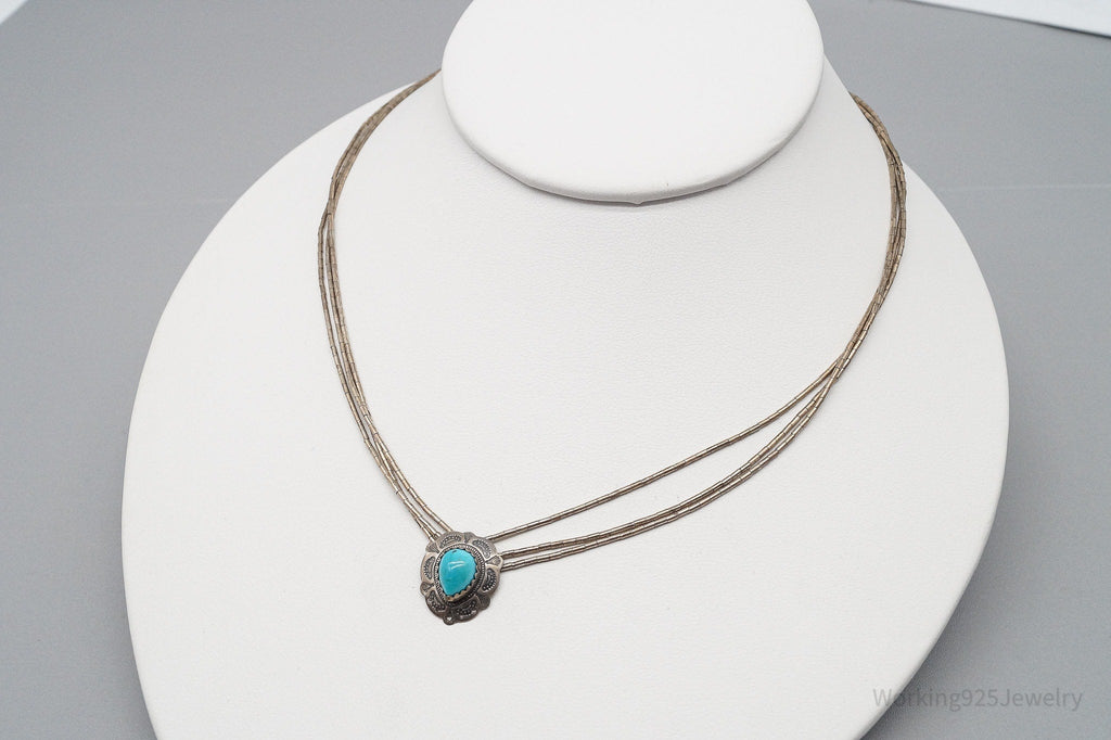 Vintage Native QT Pendant On Carolyn Pollack Bead Sterling Silver Chain Necklace