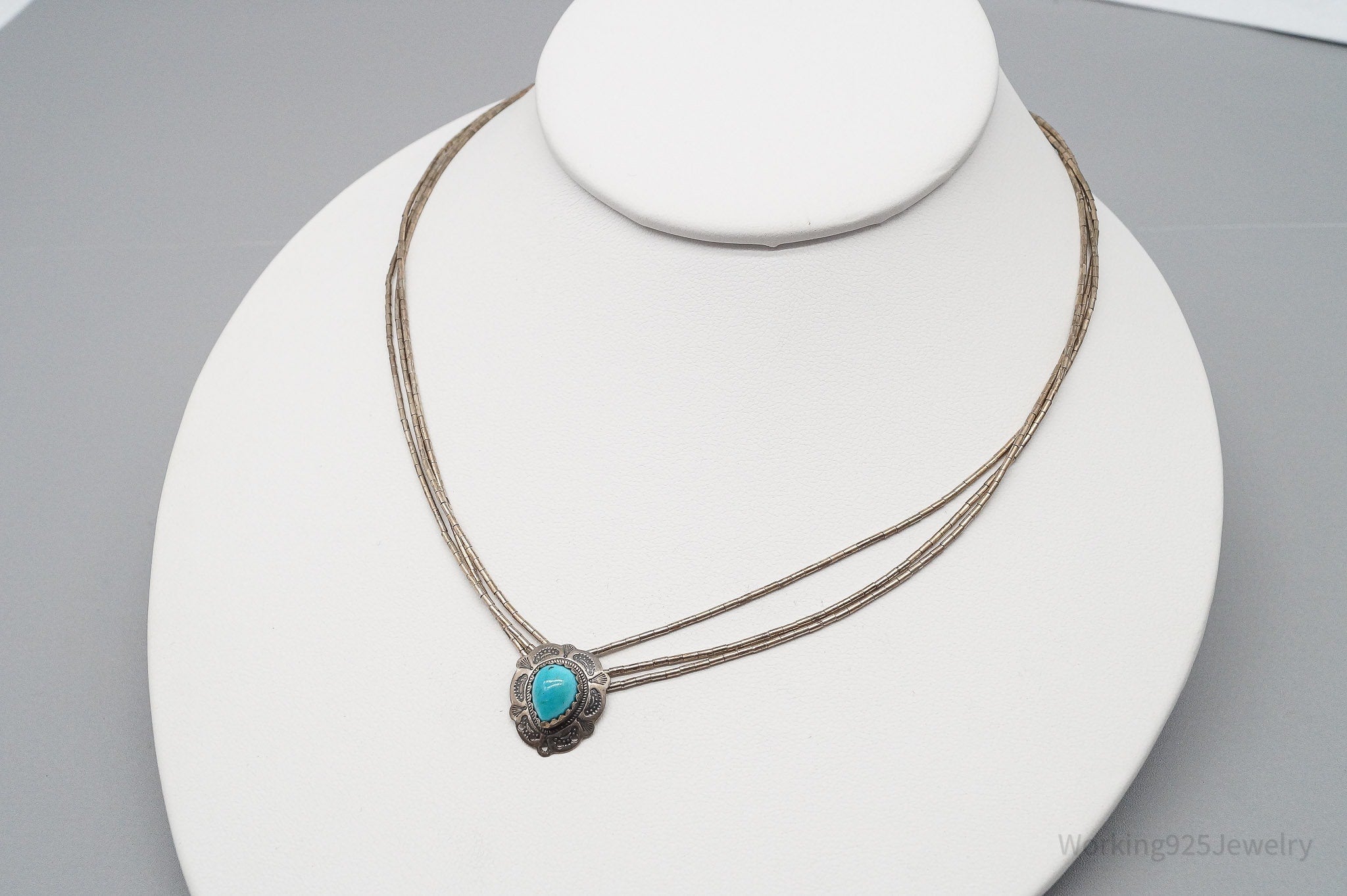 Vintage Native QT Pendant On Carolyn Pollack Bead Sterling Silver Chain Necklace