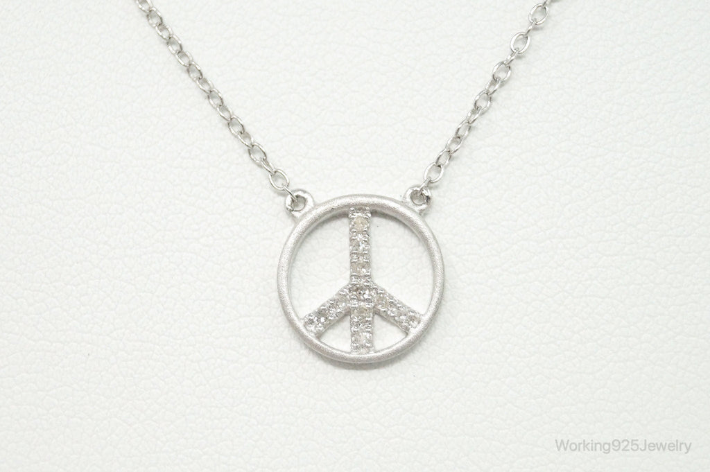 Vintage Cubic Zirconia Peace Sign Sterling Silver Necklace