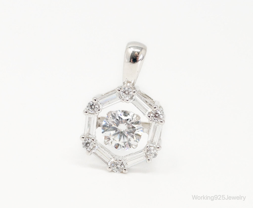 Vintage Art Deco Cubic Zirconia Sterling Silver Necklace Pendant