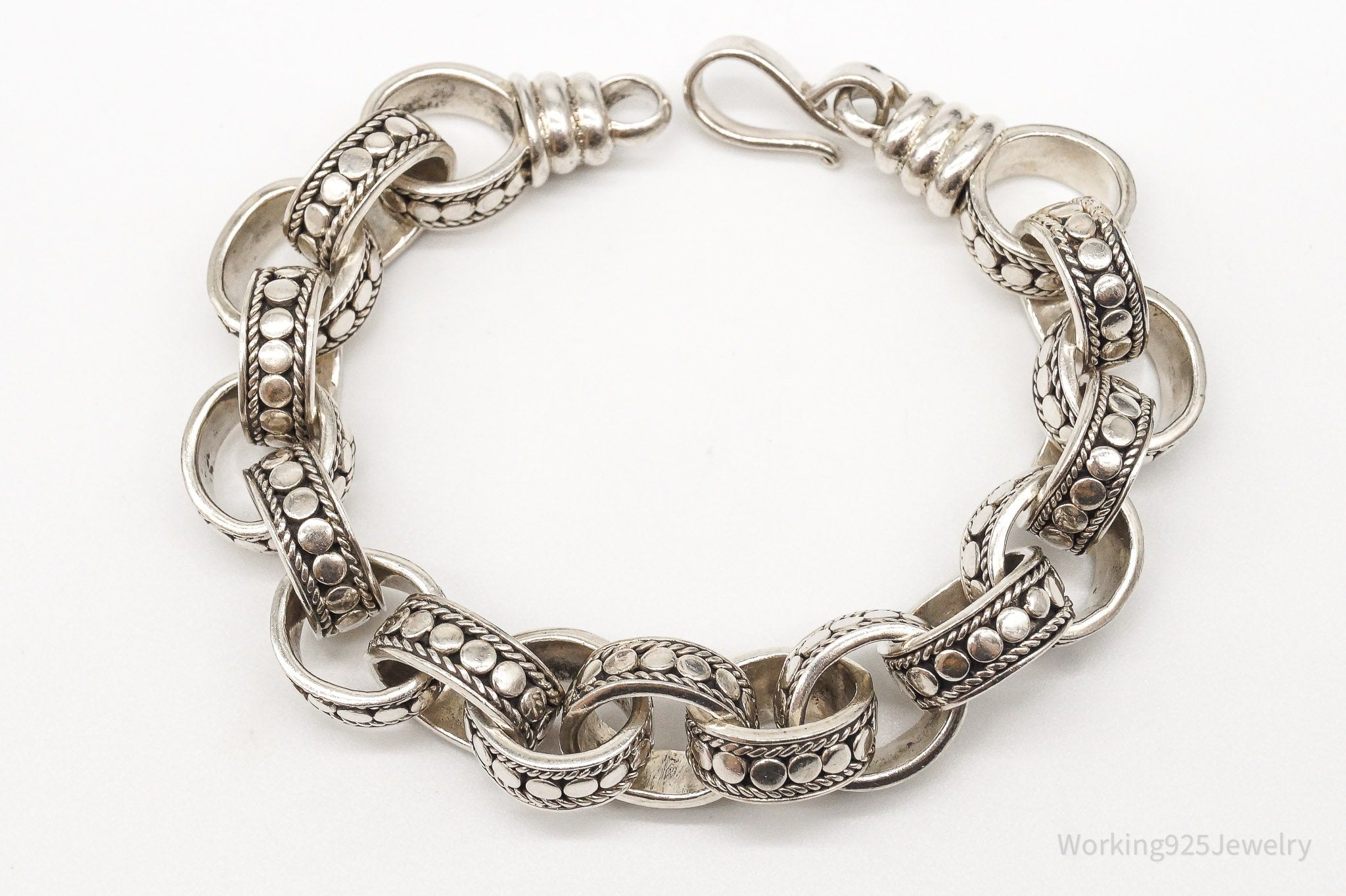Vintage Designer BA Suarti Large Chain Link Sterling Silver Bracelet