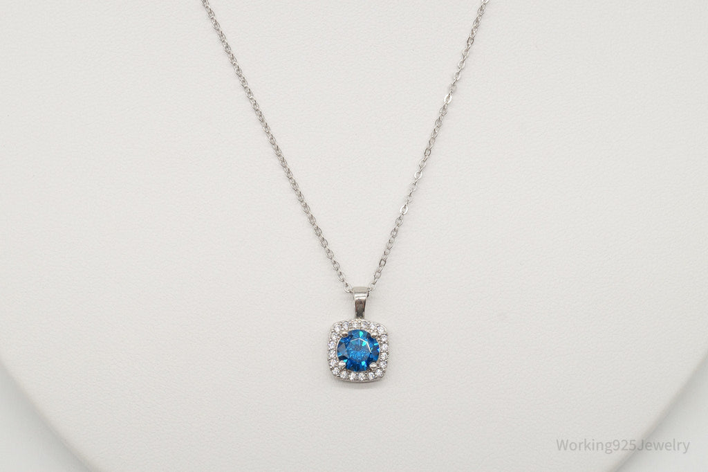 Designer Ryze Blue & White Cubic Zirconia Sterling Silver Necklace