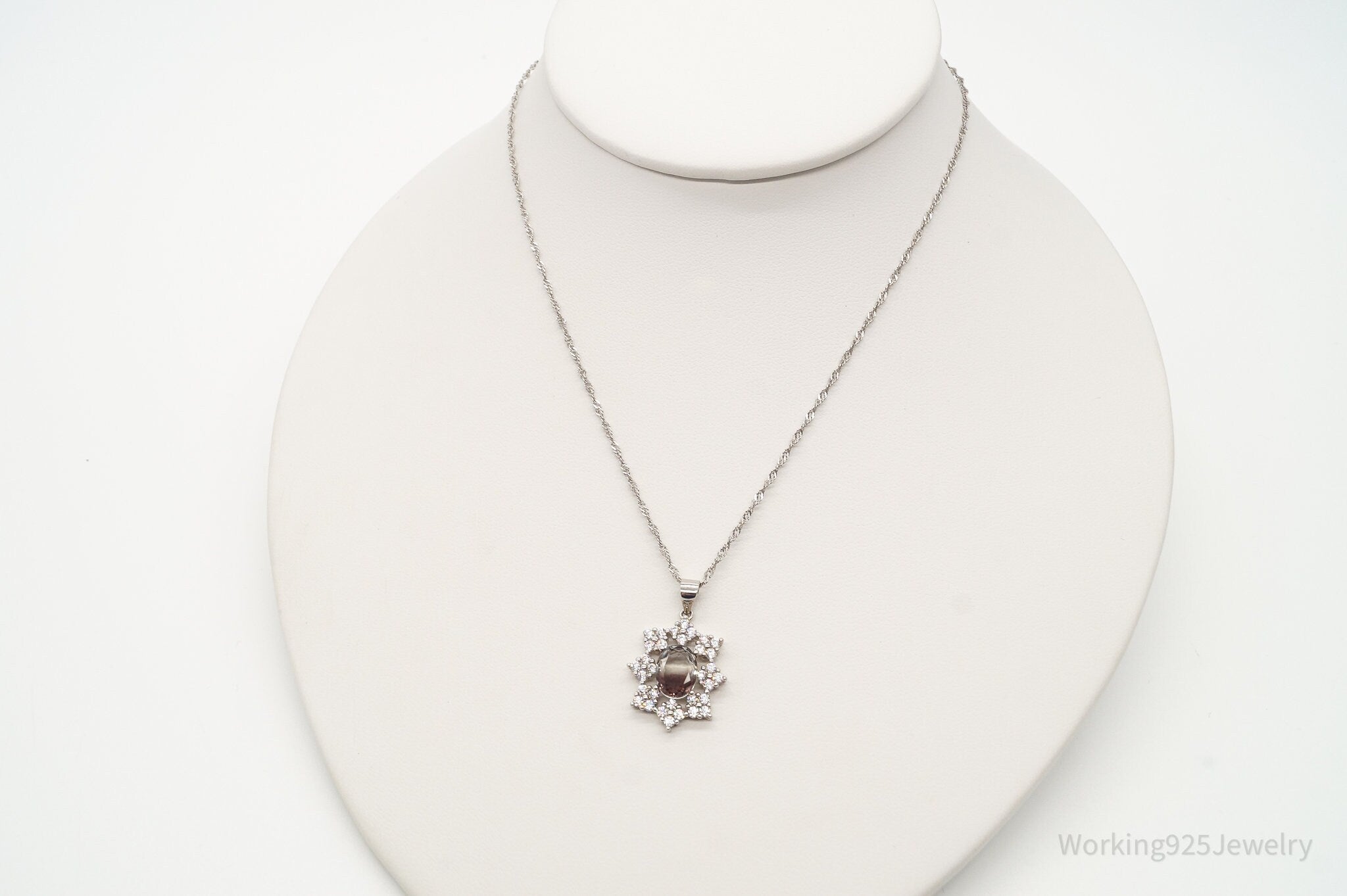 Vintage Tri Color Stone Cubic Zirconia Sterling Silver Necklace