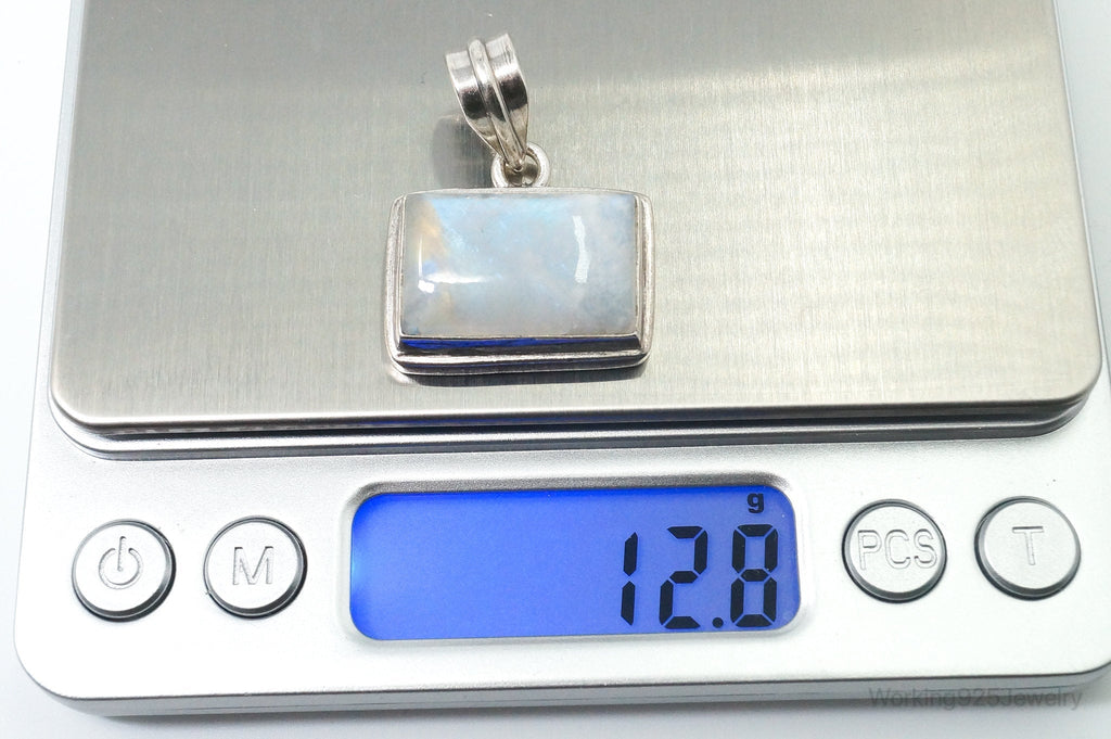 Vintage Large Moonstone Sterling Silver Necklace Pendant