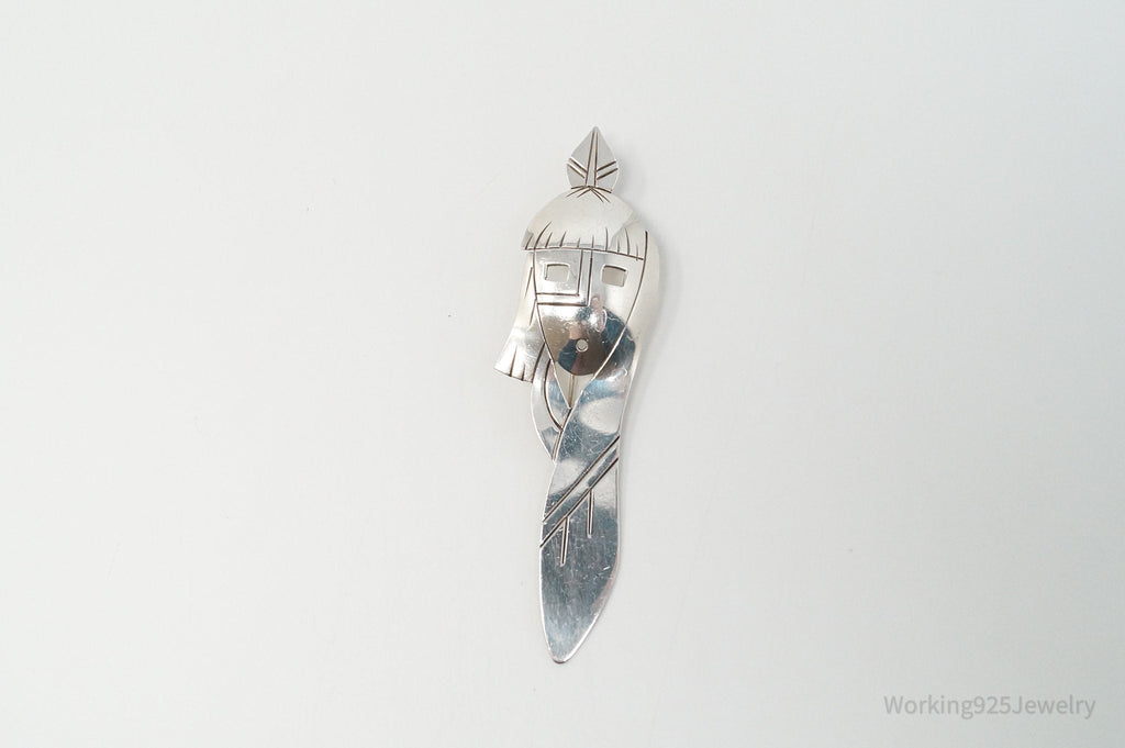 Vintage Native American RMJ Handmade Sterling Silver Brooch Pendant