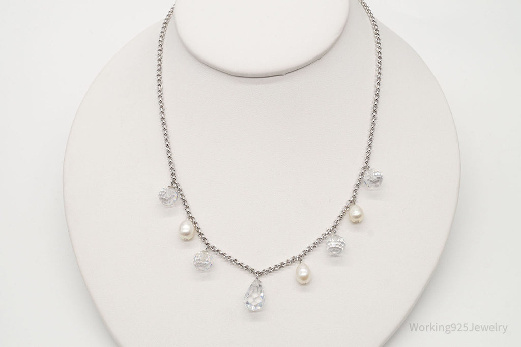 Vintage Pearl Crystal Quartz Sterling Silver Necklace