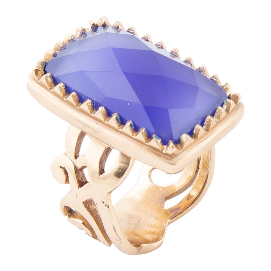 Filigreed Blue Agate Golden Statement Ring