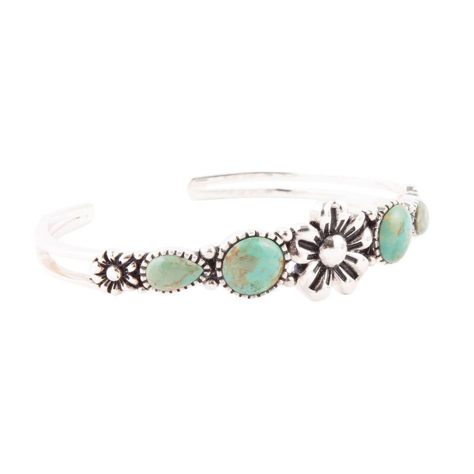 Floral Blue Turquoise and Sterling Silver Cuff Bracelet