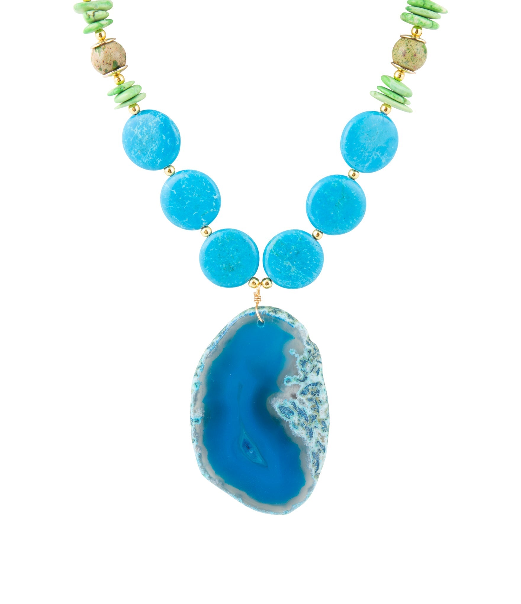 Fresh Twist Lime and Blue Agate Pendant Necklace