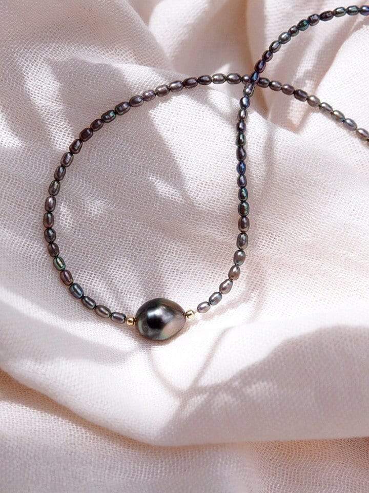 Genuine Tahitian Pearl Choker Necklace - Gold Kaimalie