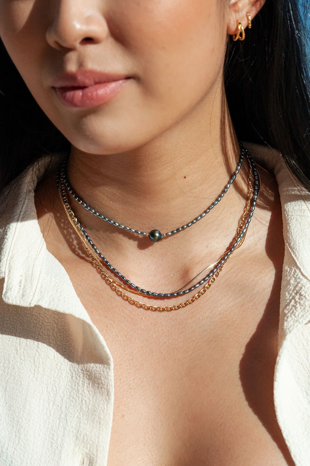 Genuine Tahitian Pearl Choker Necklace - Gold Kaimalie