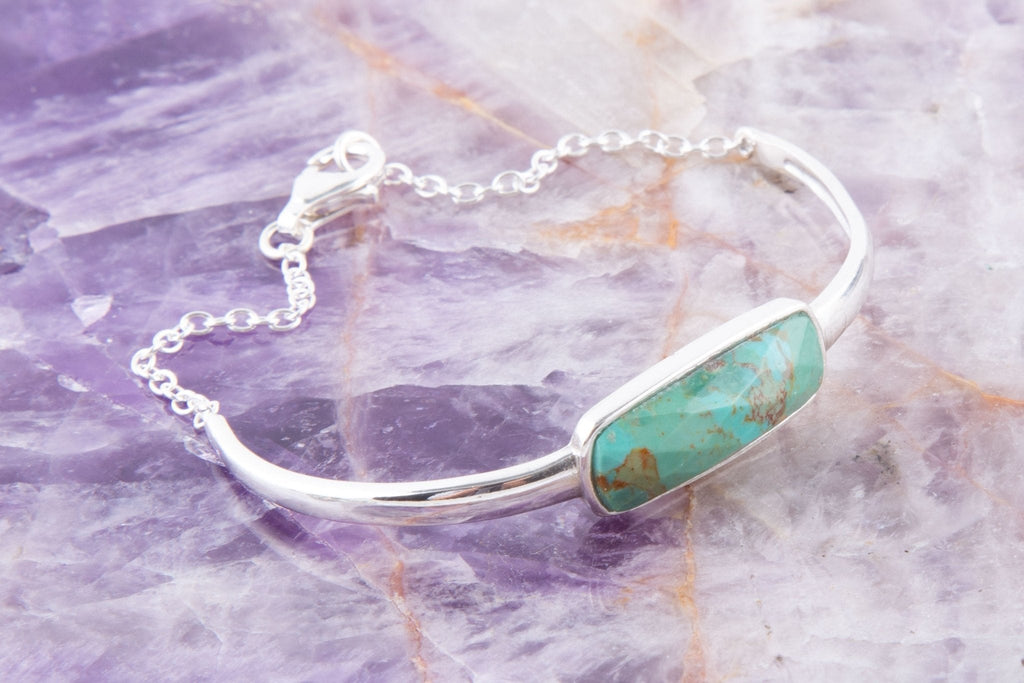 Genuine Blue Turquoise and Sterling Chained Up Cuff Bracelet