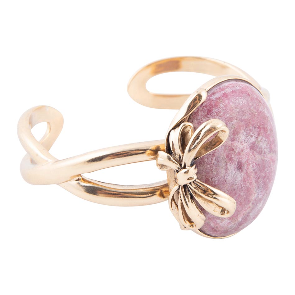 Gifted Pink Rhodonite Golden Bow Cuff Bracelet