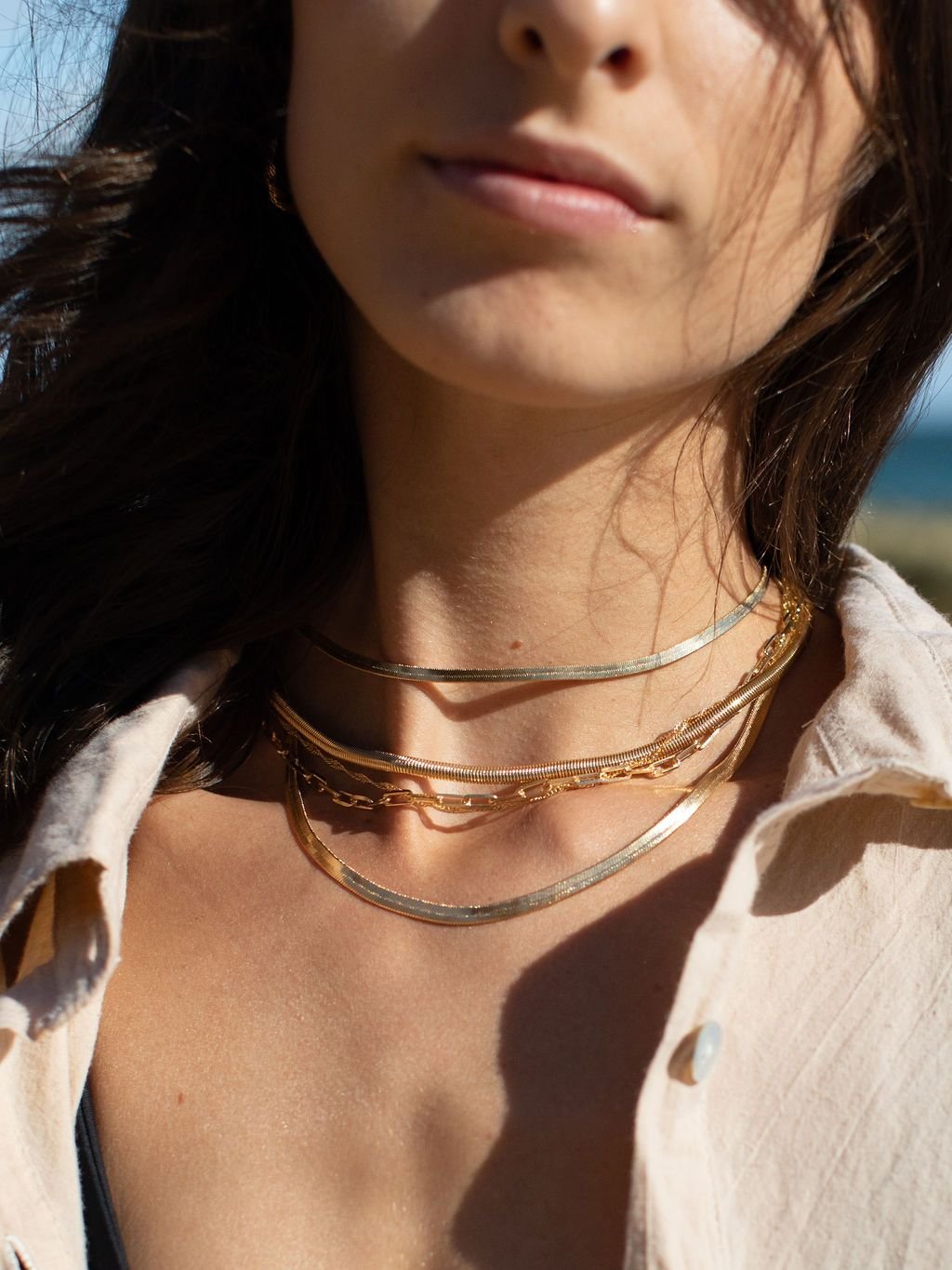 Gold Filled Herringbone Chain Necklace - Konani
