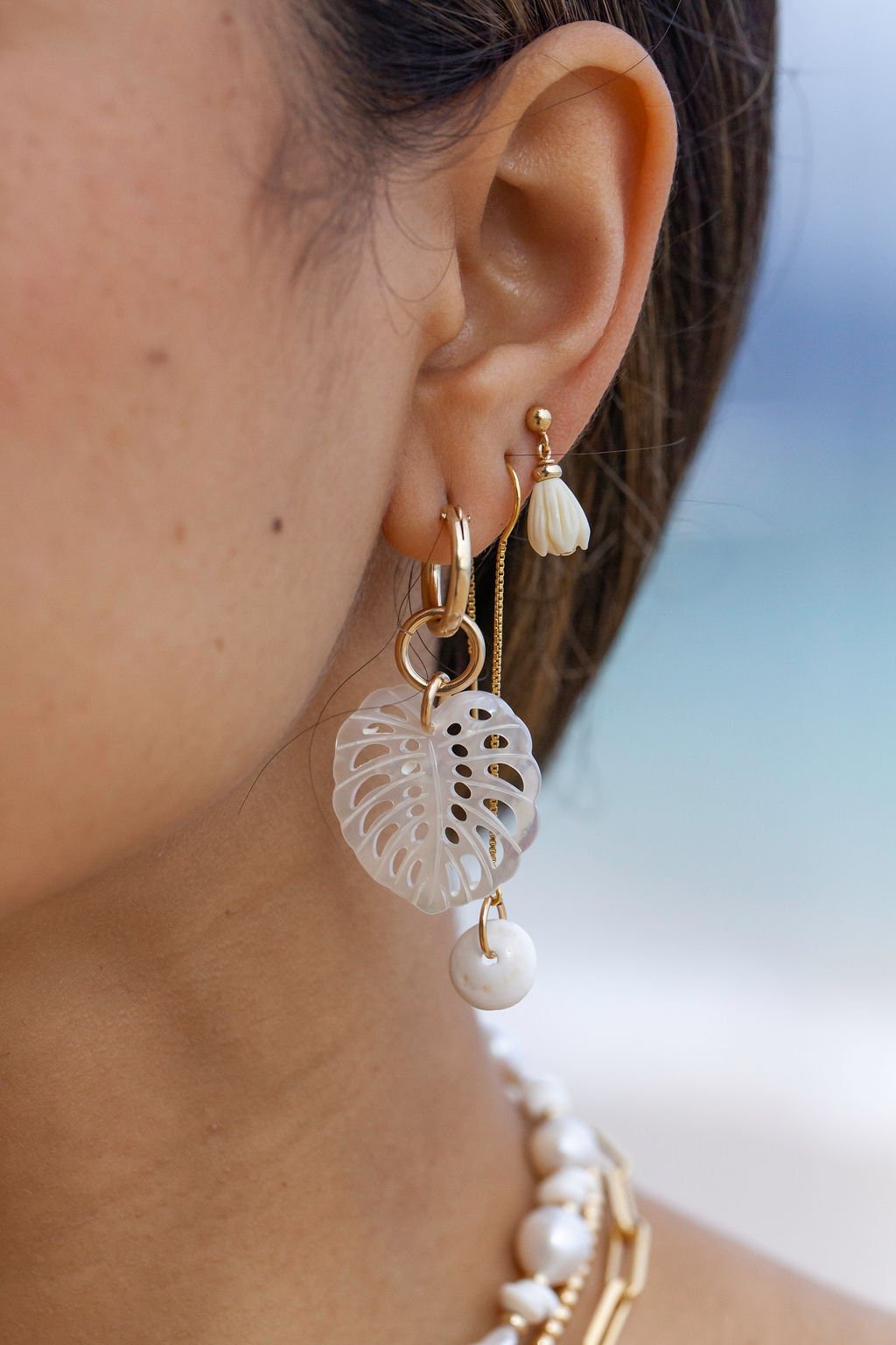 Gold Filled Latch Monstera Hoop Earrings - Makana