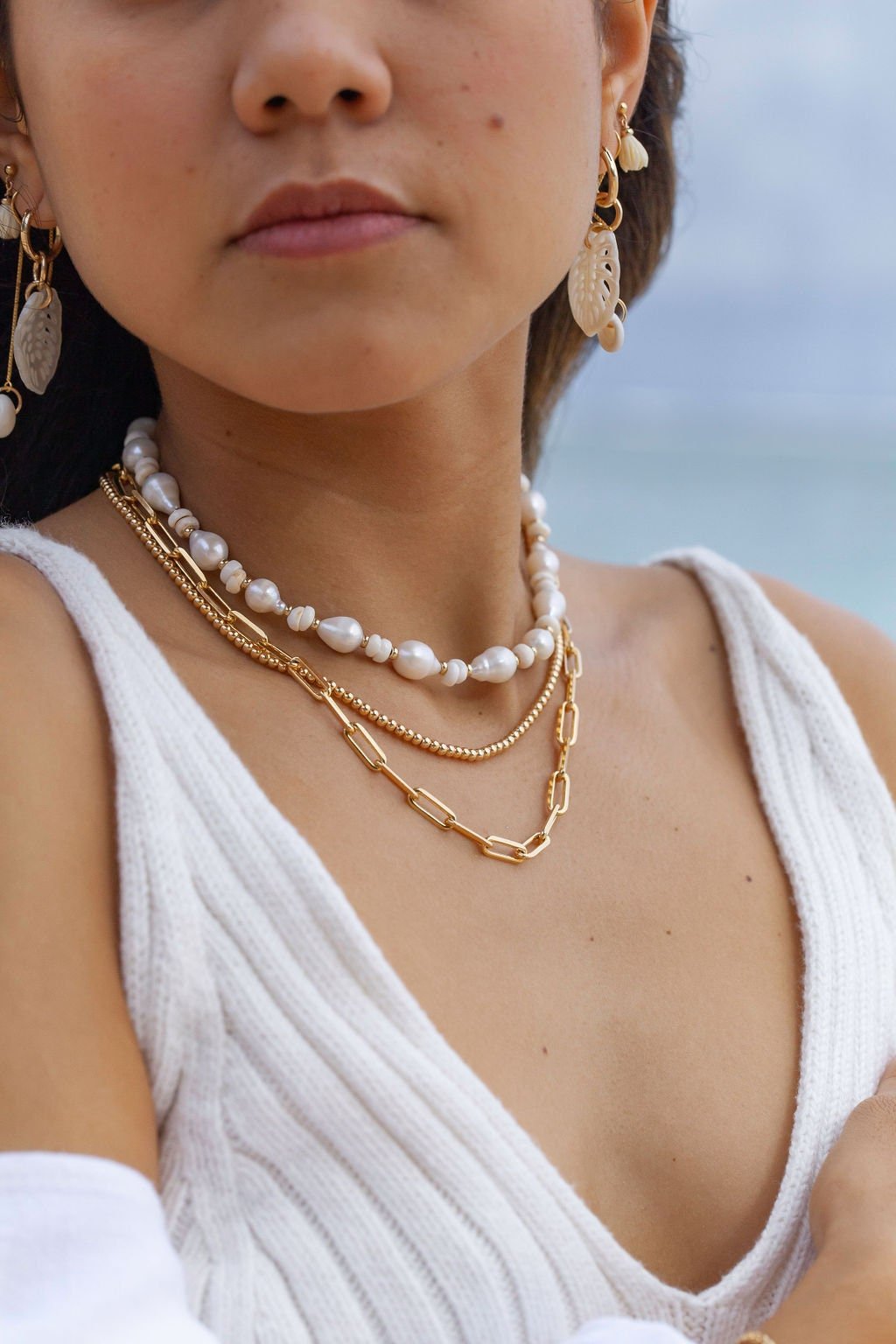 Gold Filled Latch Monstera Hoop Earrings - Makana