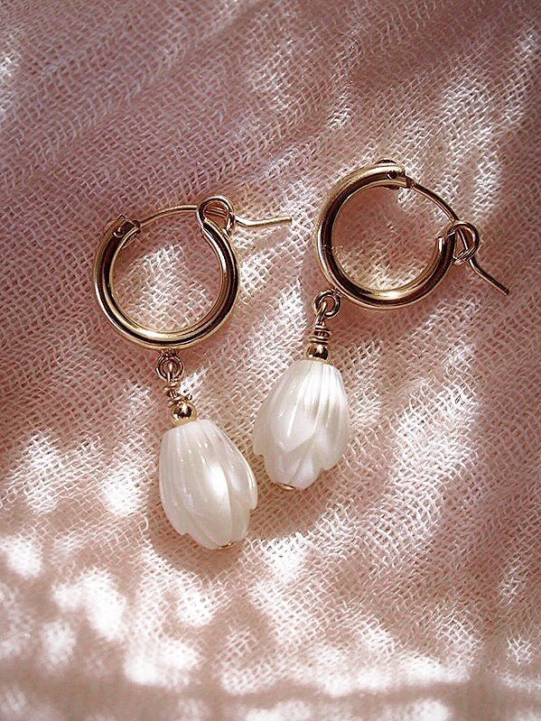 Gold Filled Latch Pikake Hoop Earrings - Healani