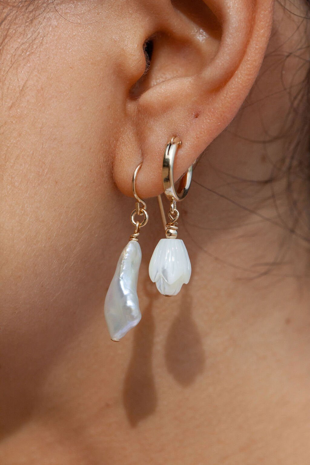 Gold Filled Latch Pikake Hoop Earrings - Healani