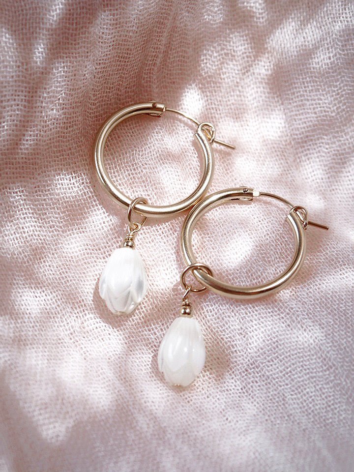 Gold Filled Latch Pikake Hoop Earrings - Healani