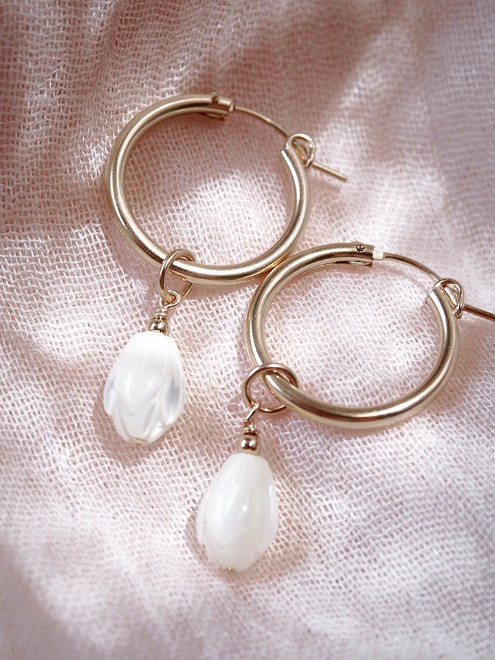 Gold Filled Latch Pikake Hoop Earrings - Healani