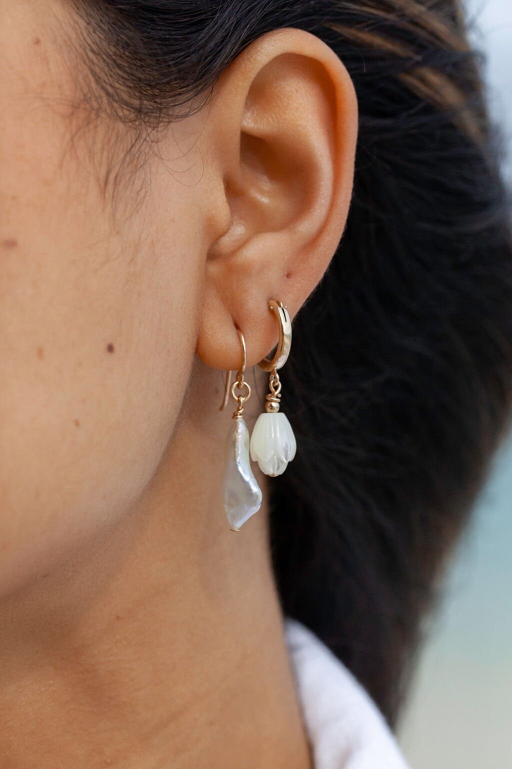 Gold Filled Latch Pikake Hoop Earrings - Healani