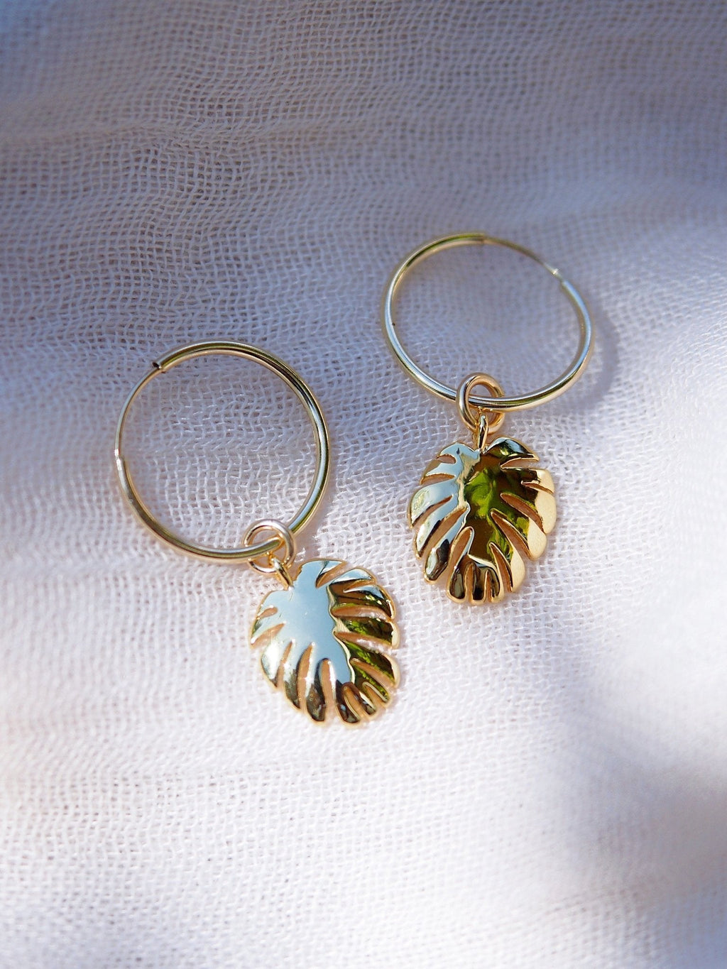 Gold Monstera Charm Huggie Hoop Earrings - Alohi