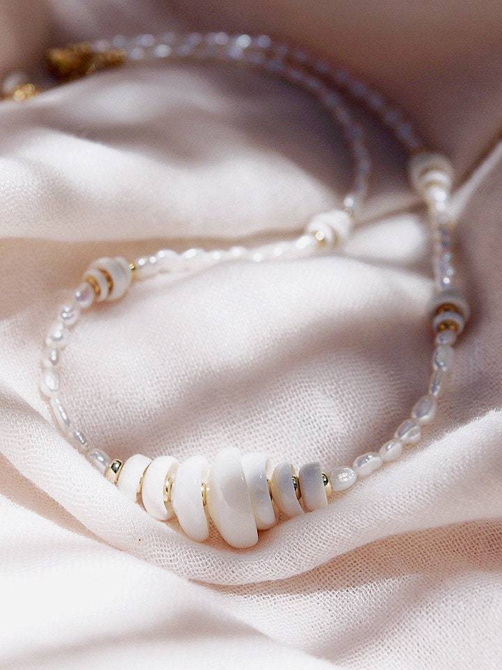 Gold Puka Shell Pearl Bead Necklace - Maka