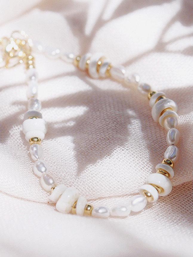 Gold Puka Shell Pearl Bracelet - Maka