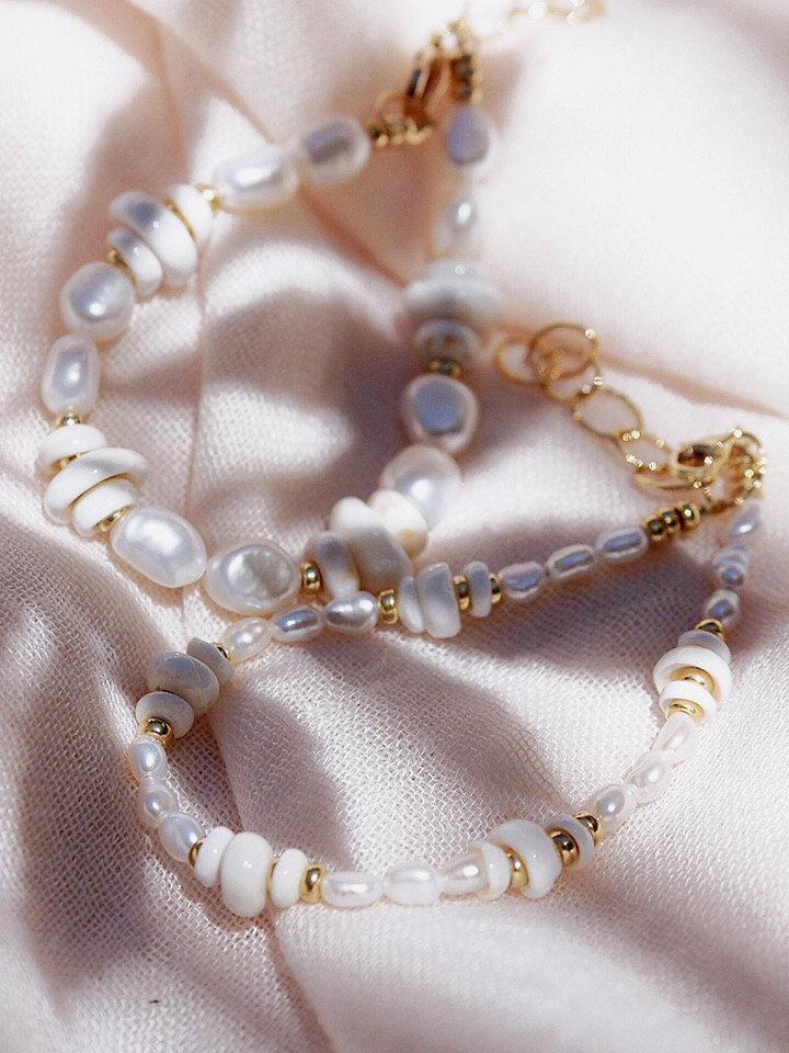Gold Puka Shell Pearl Bracelet - Maka