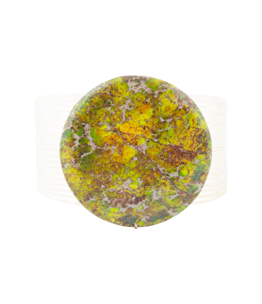 Lime Green Jasper Golden Statement Cuff Bracelet