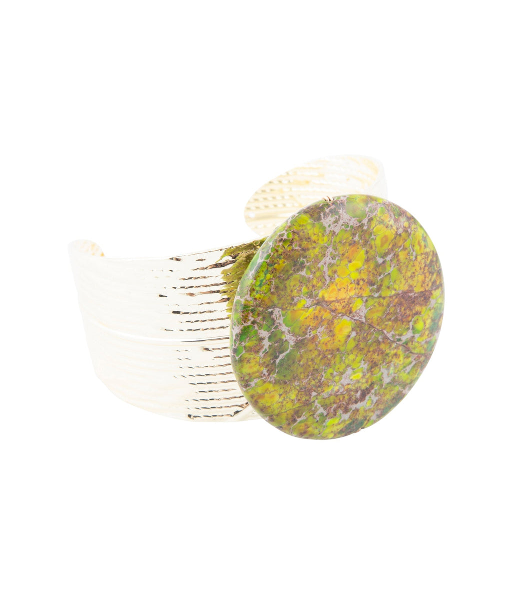 Lime Green Jasper Golden Statement Cuff Bracelet